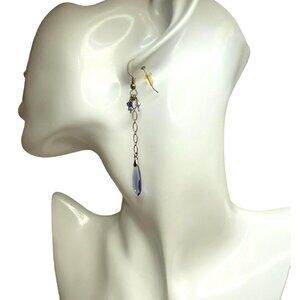 Purple Blue Multifaceted Tear Drop Arora Borealis Beaded Chain Dangle Earrings 2